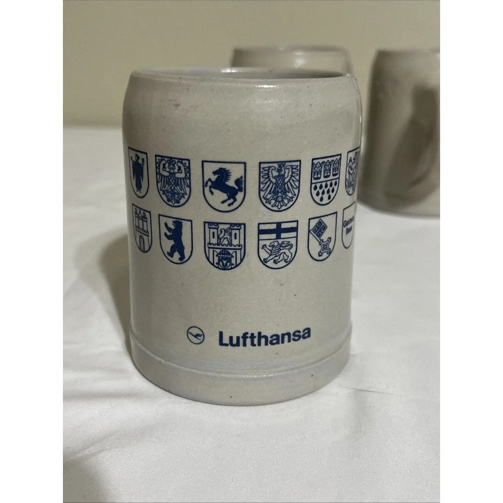 Set Of 4 Vintage Old Lufthansa Airlines 0.3L Ceramic Beer Stein Breweriana Crest